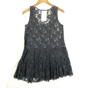Free People Dress‎ Women S Black Floral Lace Tiered Ruffle Cover Whimsigoth Boho